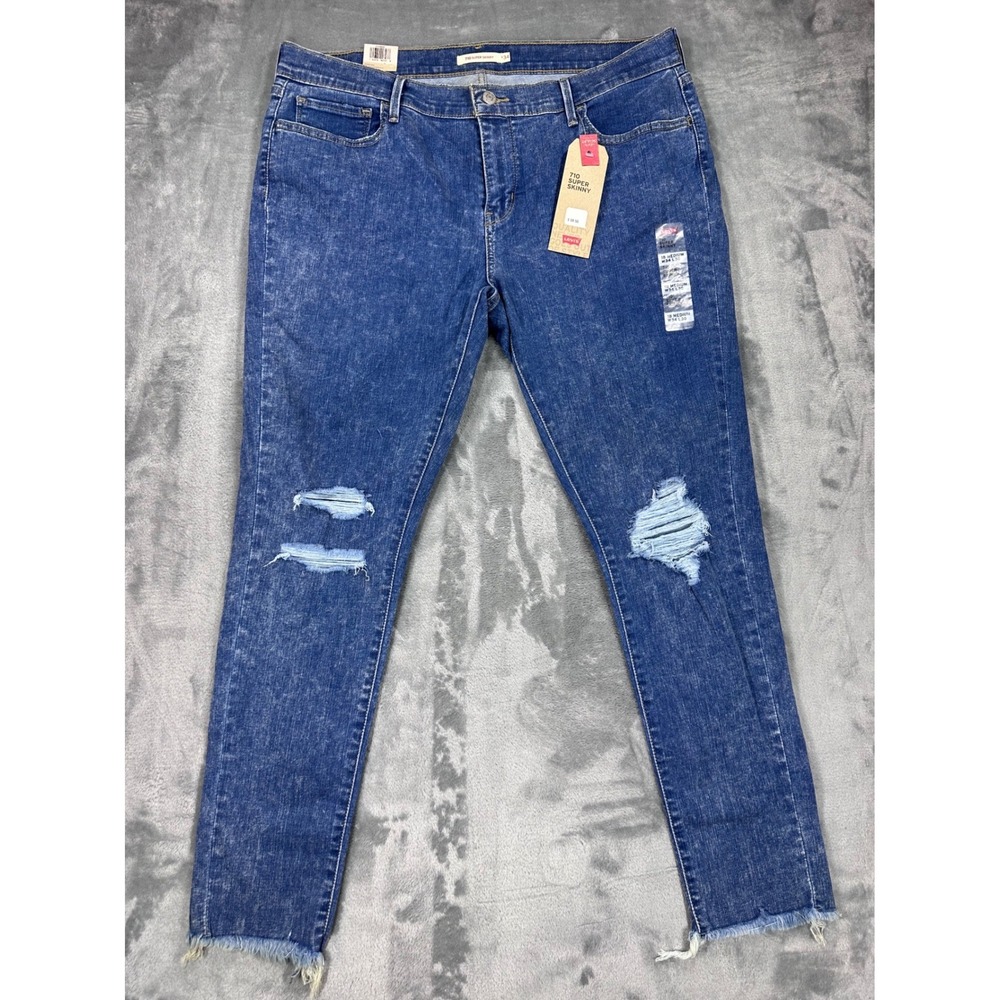 Levis 710‎ Super Skinny Jeans W34 L30 Sculpt Hyperstretch Distressed Blue Denim